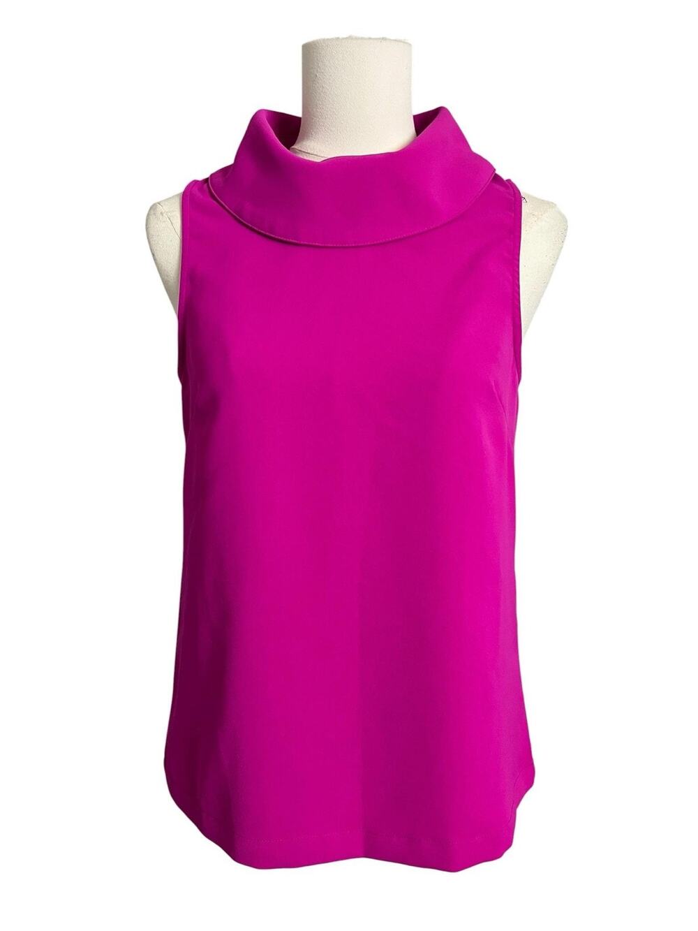 TCEC Blouse Womens Small Bright Pink Sleeveless Mock Neck Zip Back Top